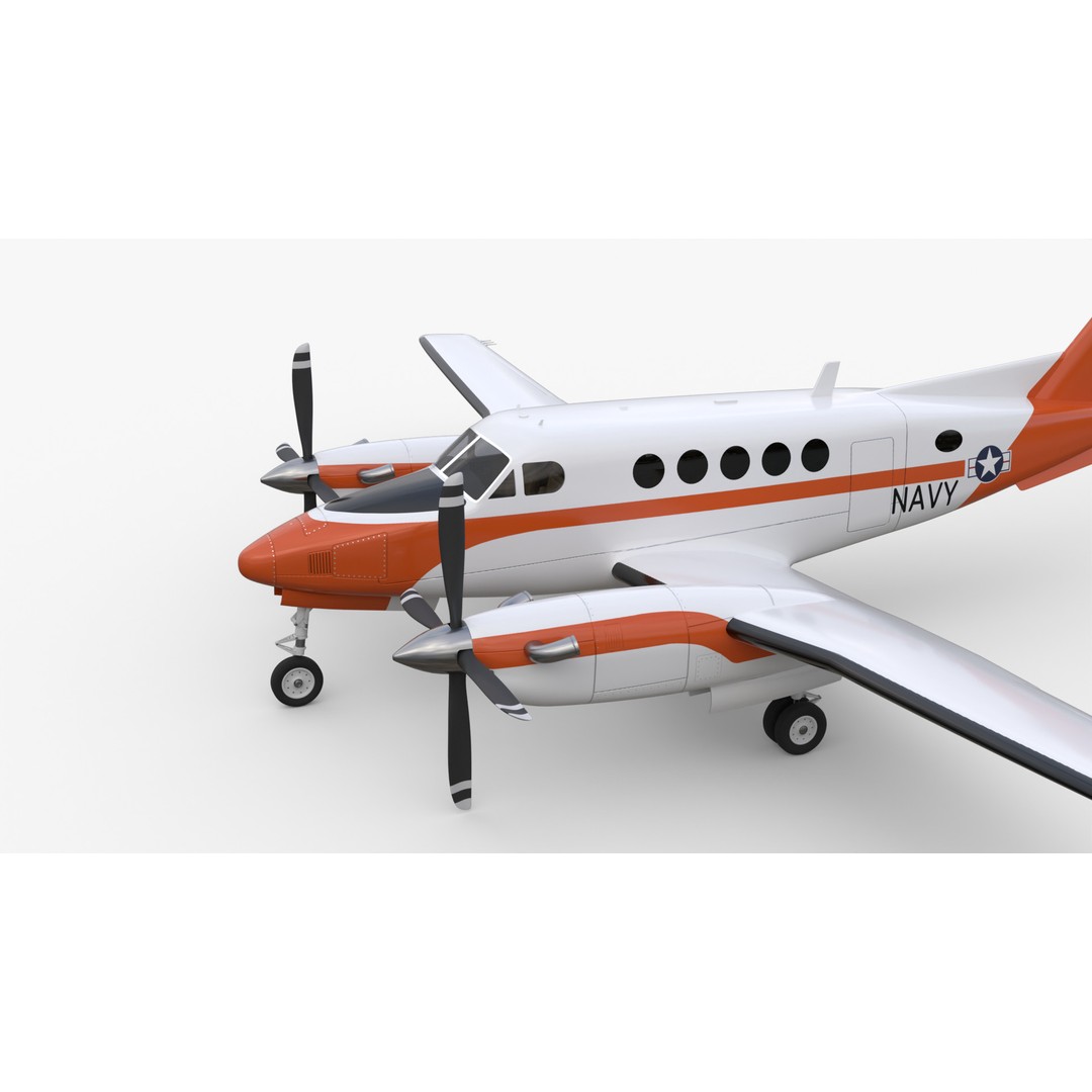 Beechcraft King Air 3D Model – Navy Edition, Game-Ready, FBX, Blender - View 13
