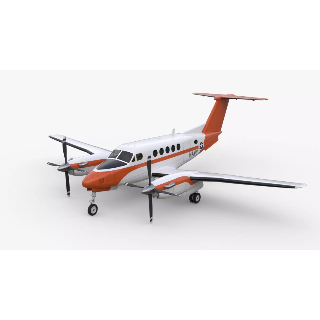 Beechcraft King Air 3D Model – Navy Edition, Game-Ready, FBX, Blender - View 2