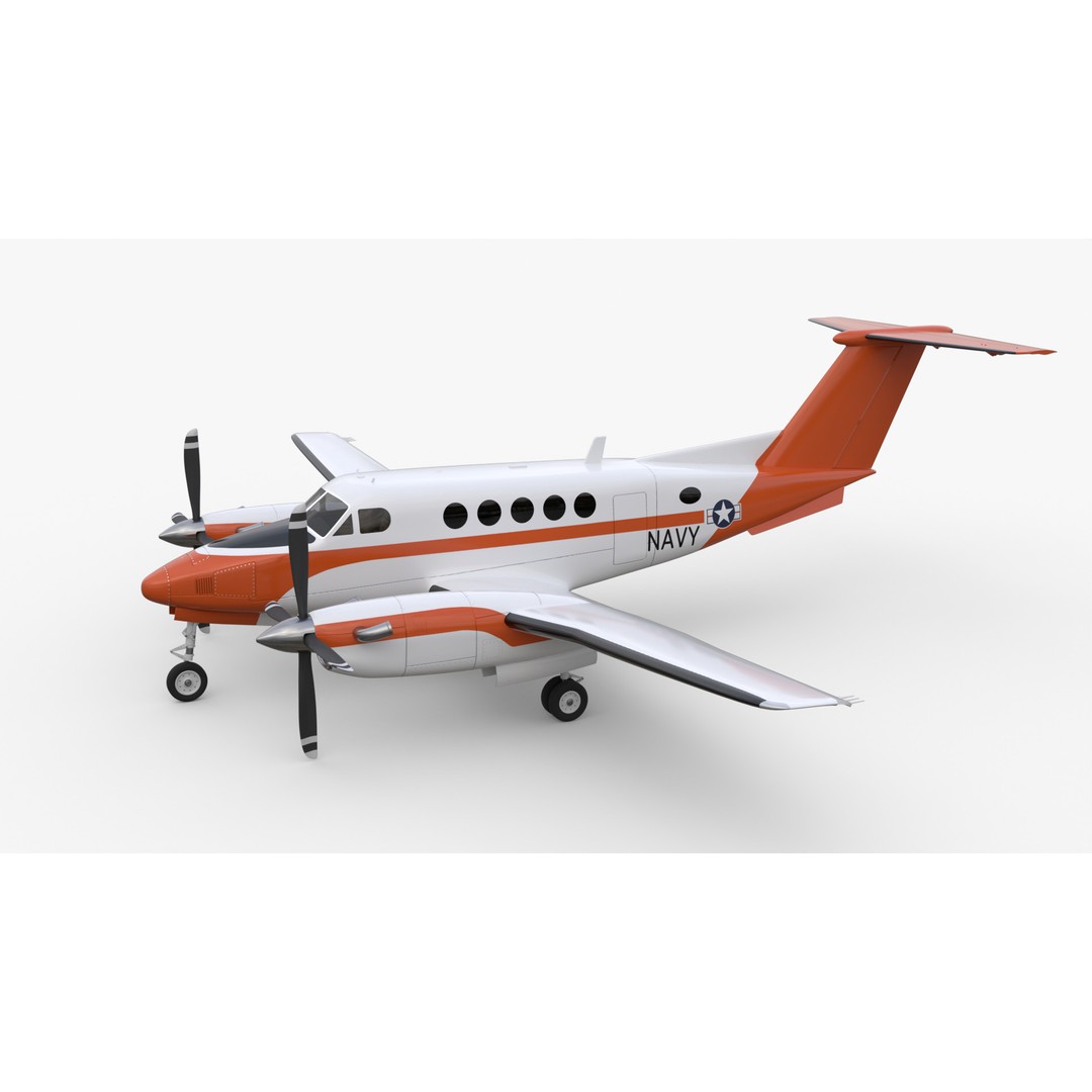 Beechcraft King Air 3D Model – Navy Edition, Game-Ready, FBX, Blender - View 3