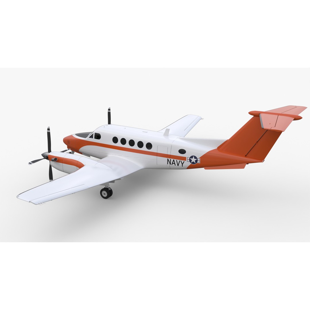 Beechcraft King Air 3D Model – Navy Edition, Game-Ready, FBX, Blender - View 4