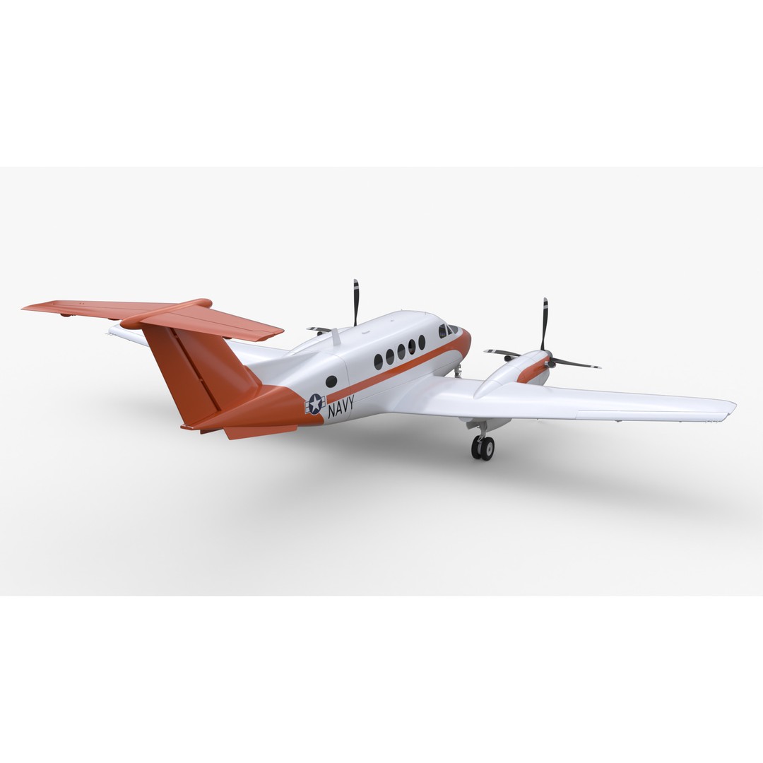 Beechcraft King Air 3D Model – Navy Edition, Game-Ready, FBX, Blender - View 7