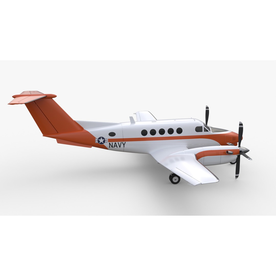 Beechcraft King Air 3D Model – Navy Edition, Game-Ready, FBX, Blender - View 8