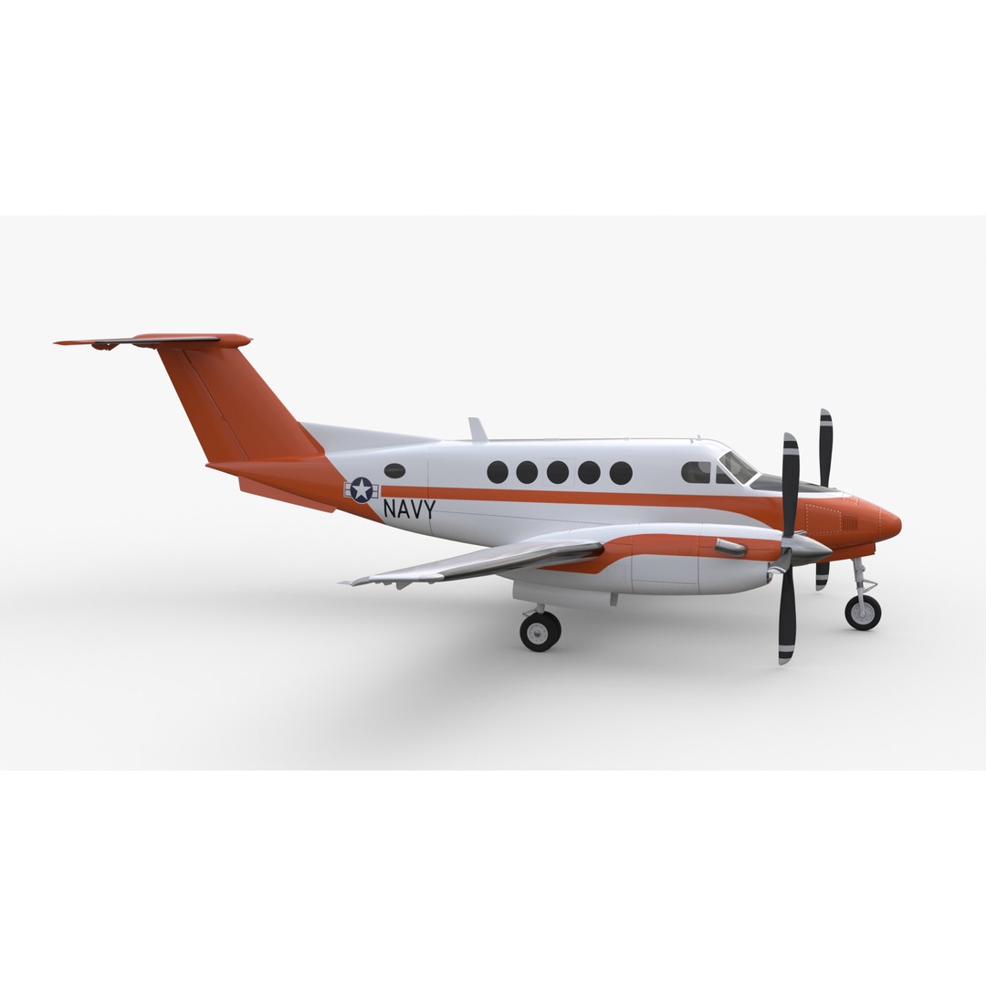 Beechcraft King Air 3D Model – Navy Edition, Game-Ready, FBX, Blender - View 9