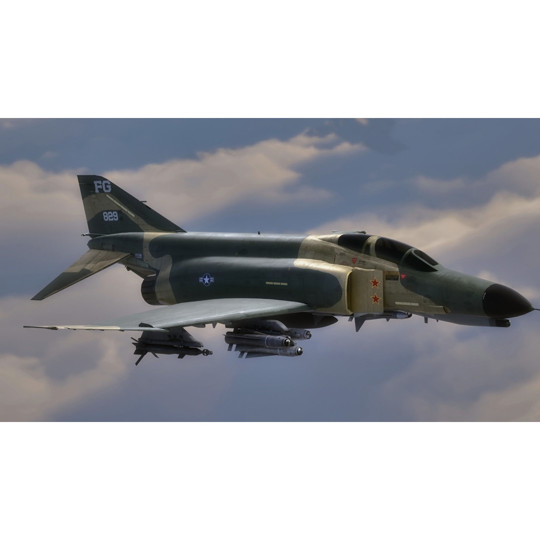 F4 Phantom 2 3D Model – Low Poly Rigged Aircraft with Changeable Decals - View 10