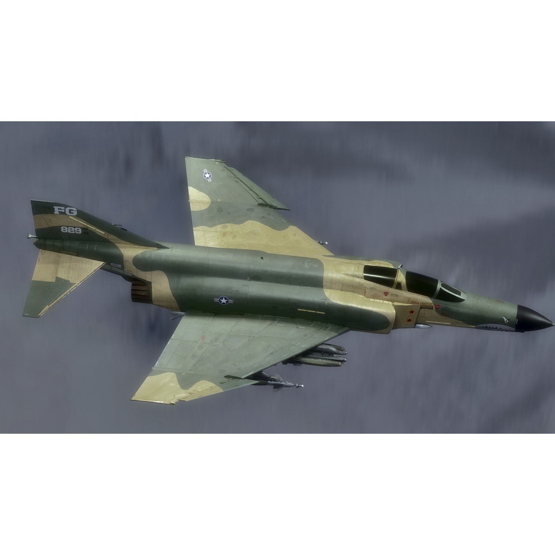 F4 Phantom 2 3D Model – Low Poly Rigged Aircraft with Changeable Decals - View 11