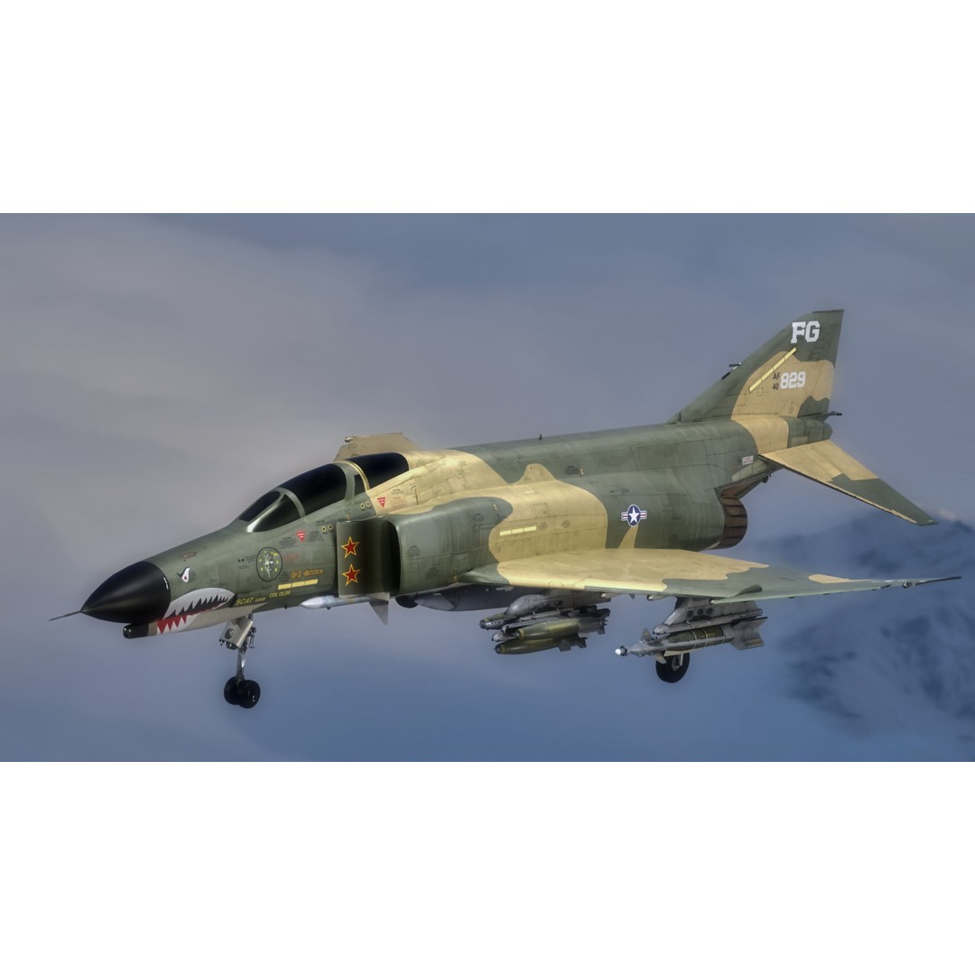 F4 Phantom 2 3D Model – Low Poly Rigged Aircraft with Changeable Decals - View 12