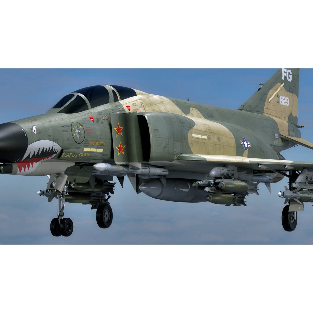 F4 Phantom 2 3D Model – Low Poly Rigged Aircraft with Changeable Decals - View 17