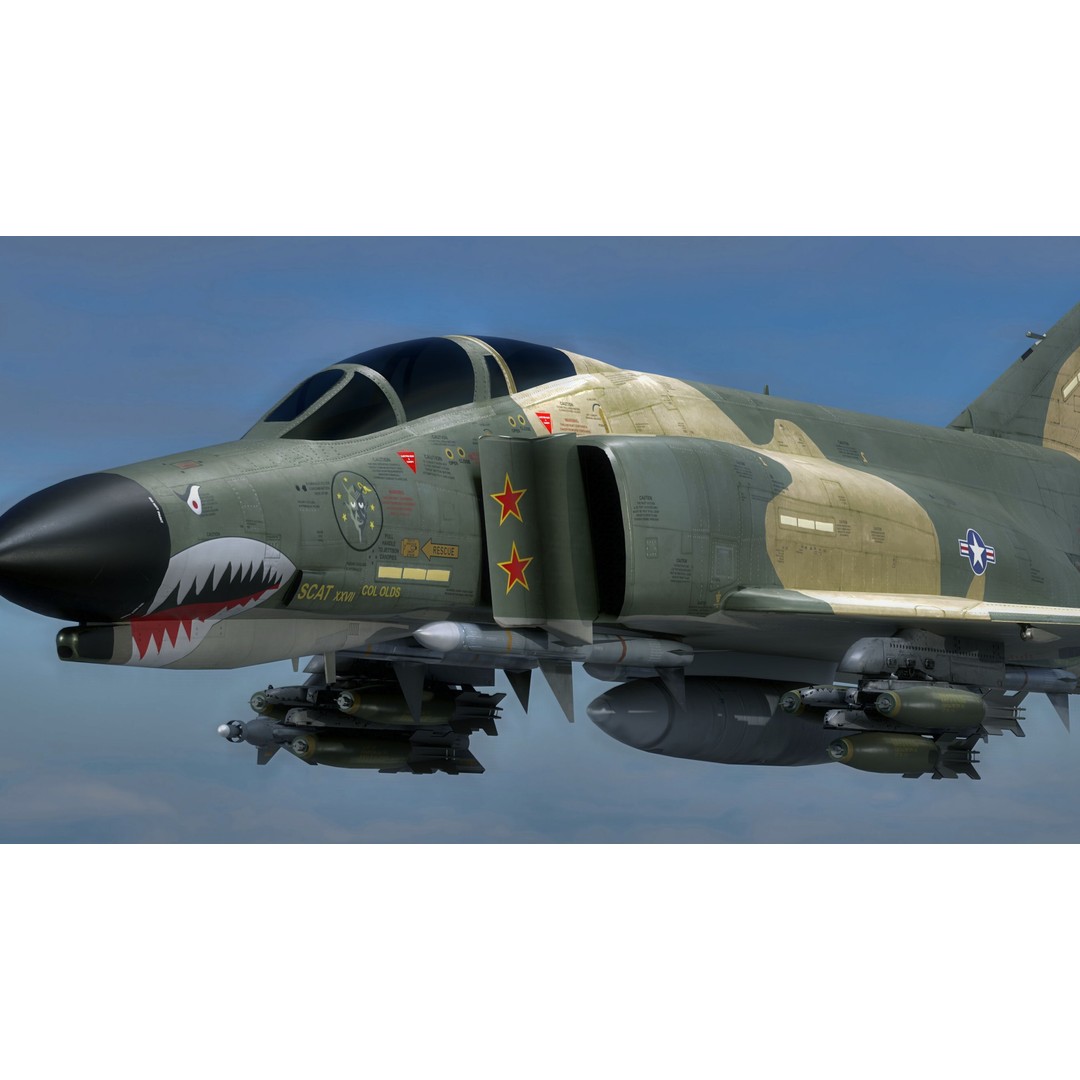 F4 Phantom 2 3D Model – Low Poly Rigged Aircraft with Changeable Decals - View 21