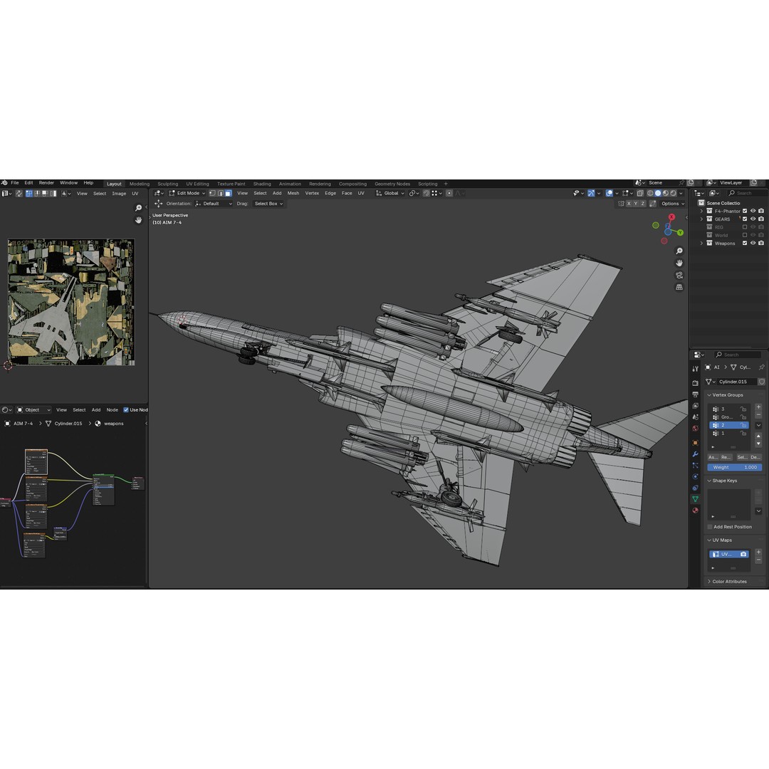 F4 Phantom 2 3D Model – Low Poly Rigged Aircraft with Changeable Decals - View 25