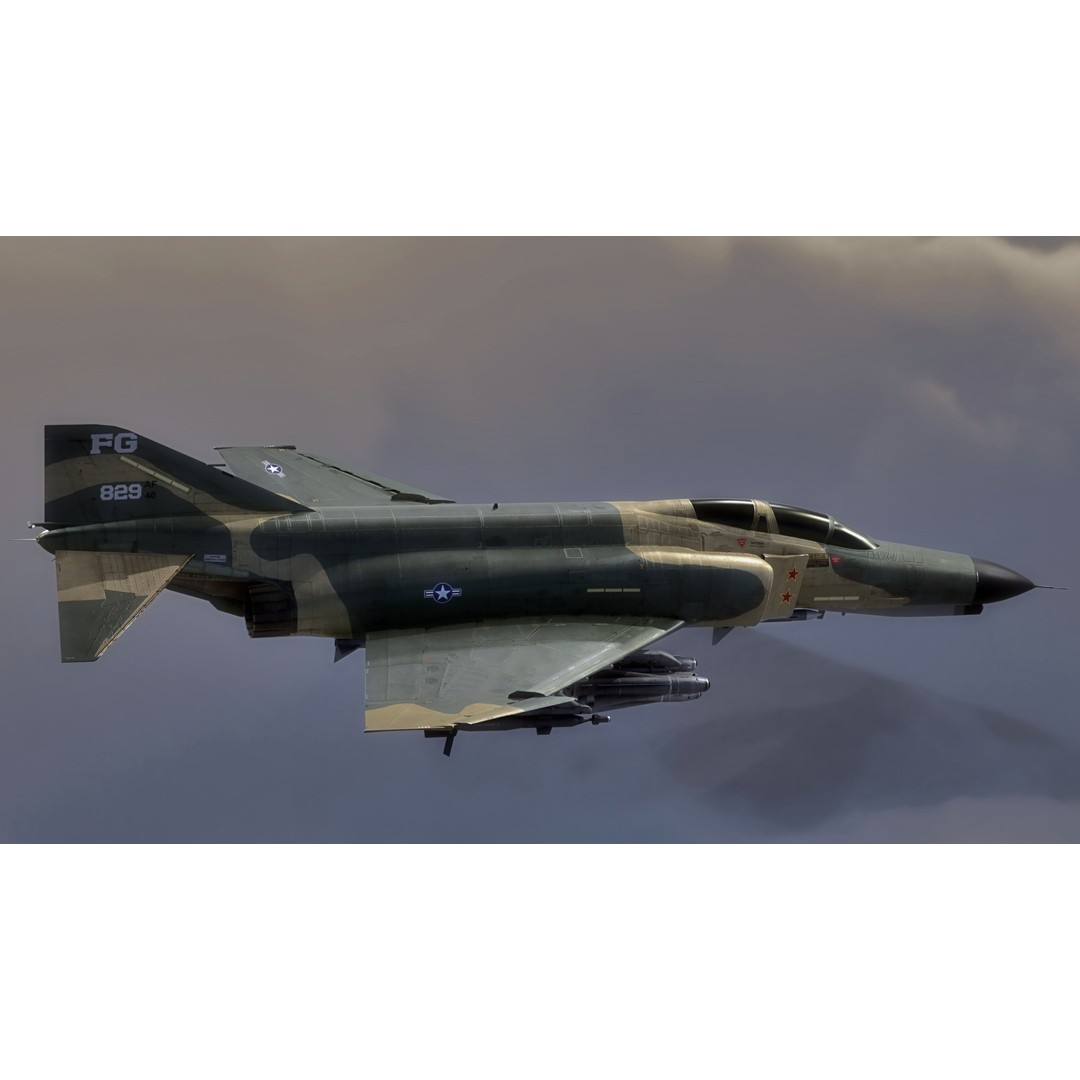 F4 Phantom 2 3D Model – Low Poly Rigged Aircraft with Changeable Decals - View 8