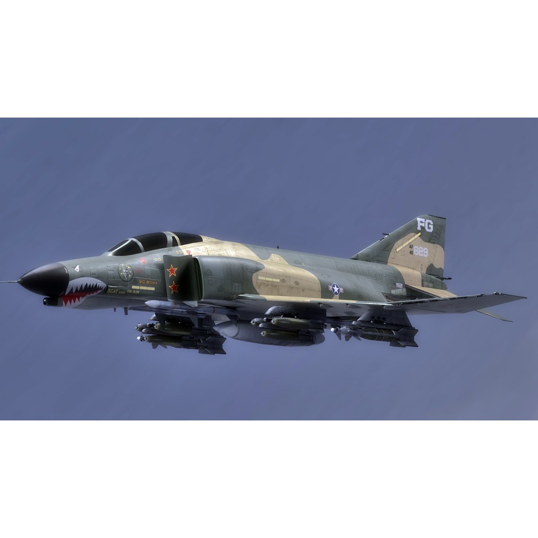 F4 Phantom 2 3D Model – Low Poly Rigged Aircraft with Changeable Decals - View 9