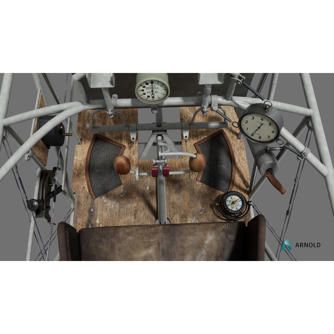 World War 1 Cockpit Interior 3D Model – Low Poly Game Ready FBX Asset - View 12