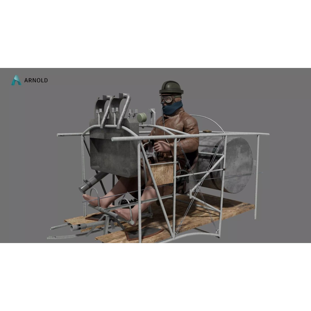 World War 1 Cockpit Interior 3D Model – Low Poly Game Ready FBX Asset - View 2