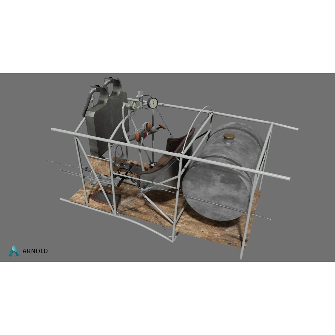 World War 1 Cockpit Interior 3D Model – Low Poly Game Ready FBX Asset - View 4