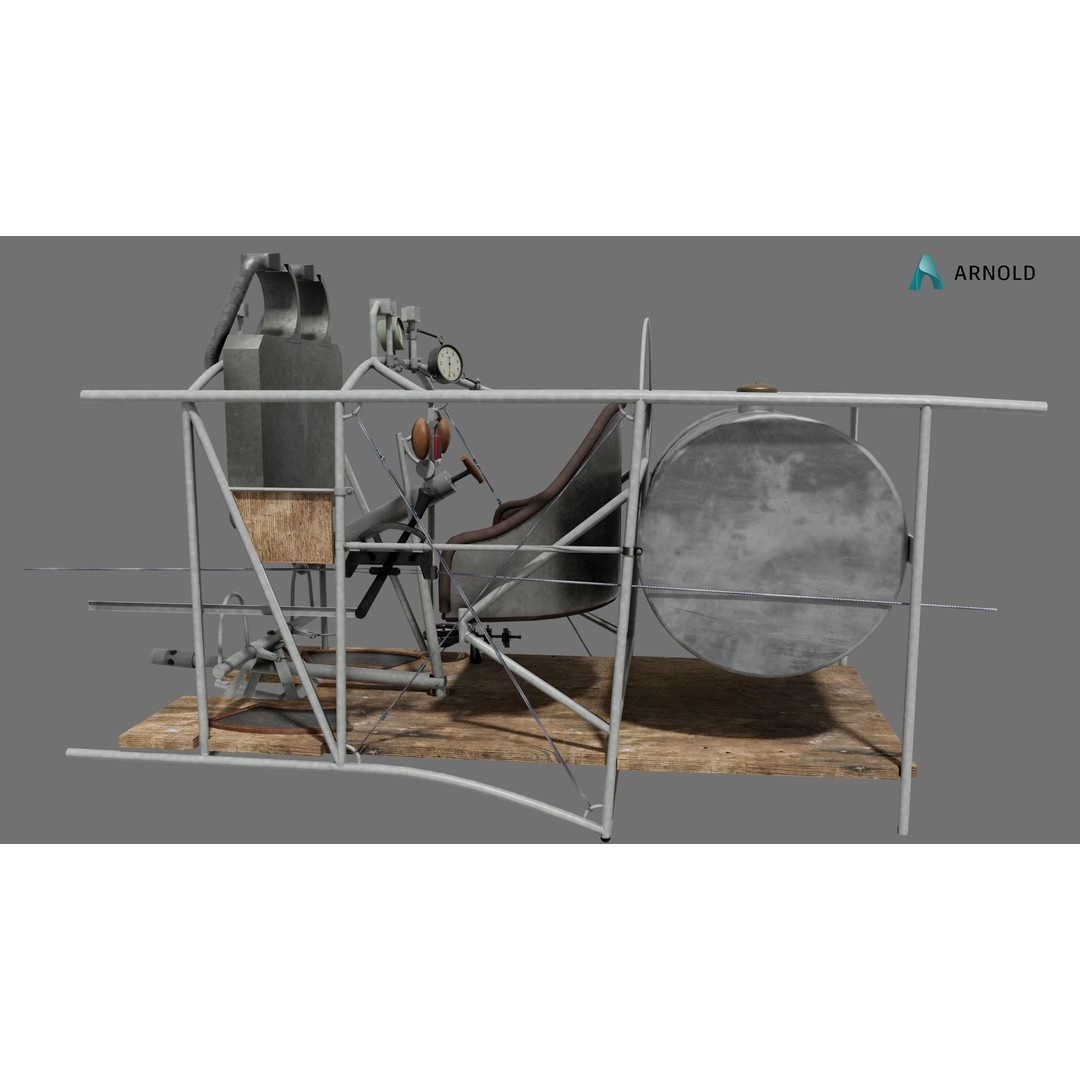 World War 1 Cockpit Interior 3D Model – Low Poly Game Ready FBX Asset - View 6