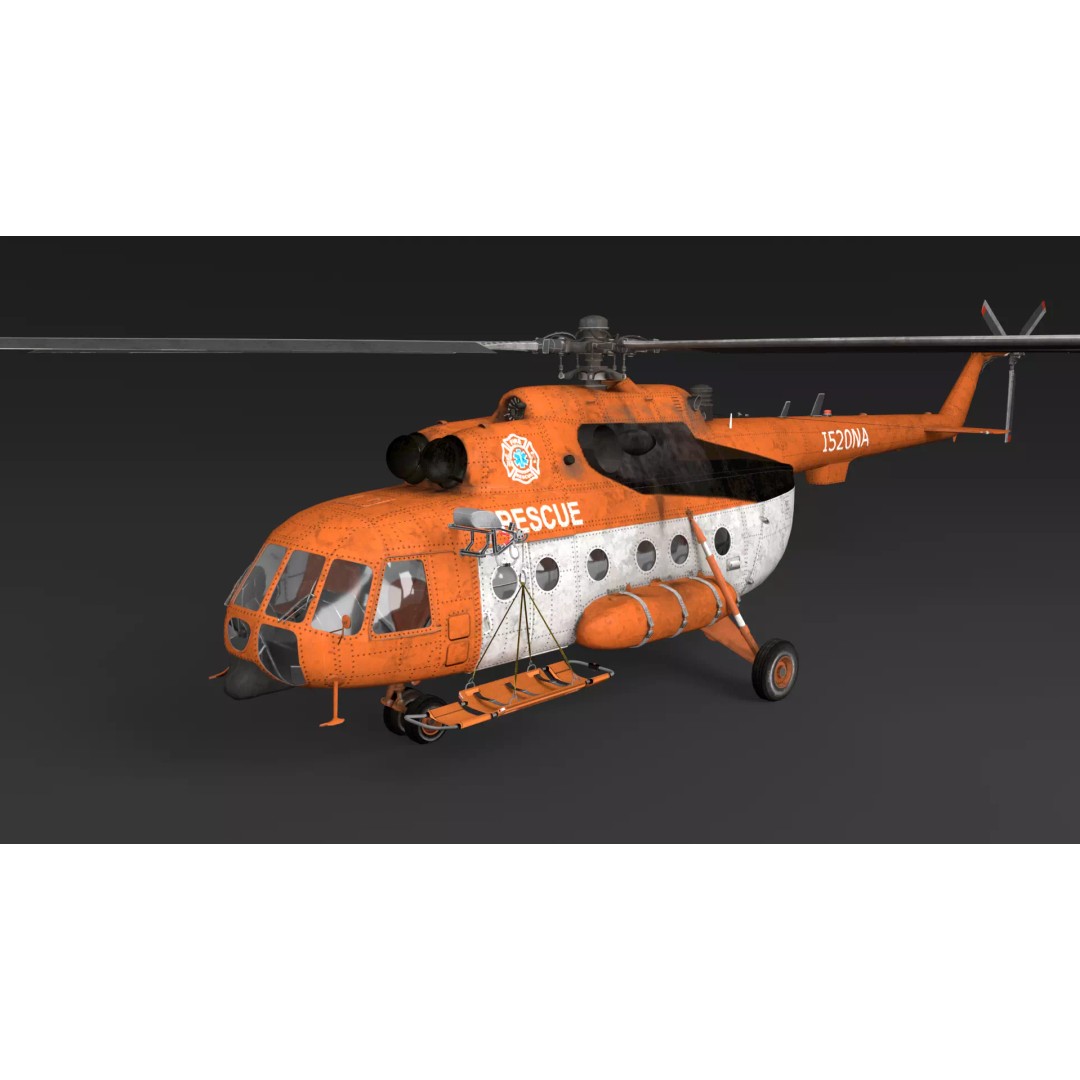 Rescue Helicopter 3D Model – Low Poly Game Asset, FBX, OBJ - View 2