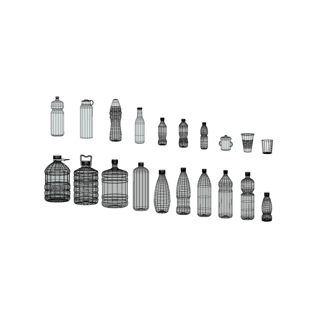 Bottle Pack 3D Model – 20 Unique Designs, PBR Textures, FBX, OBJ