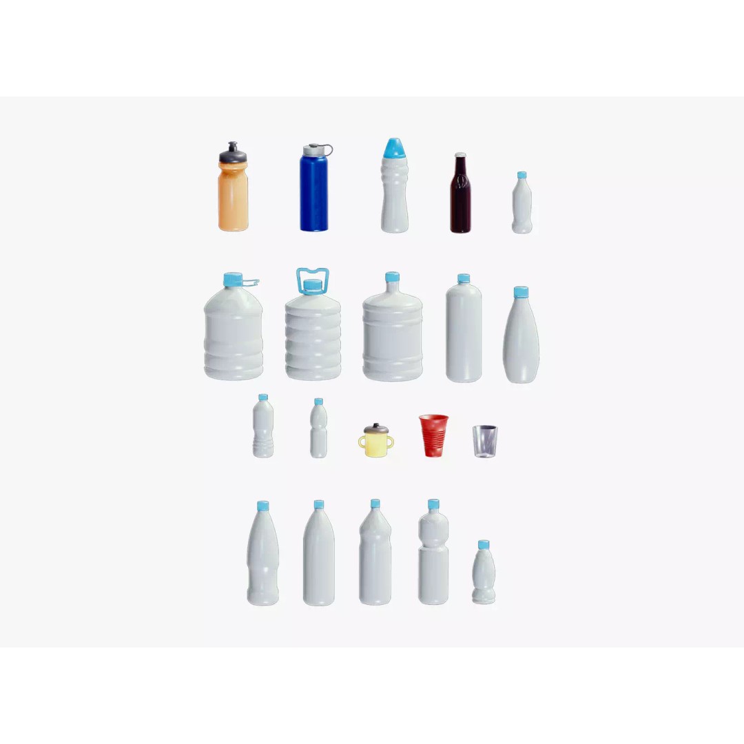 Bottle Pack 3D Model – 20 Unique Designs, PBR Textures, FBX, OBJ - View 2