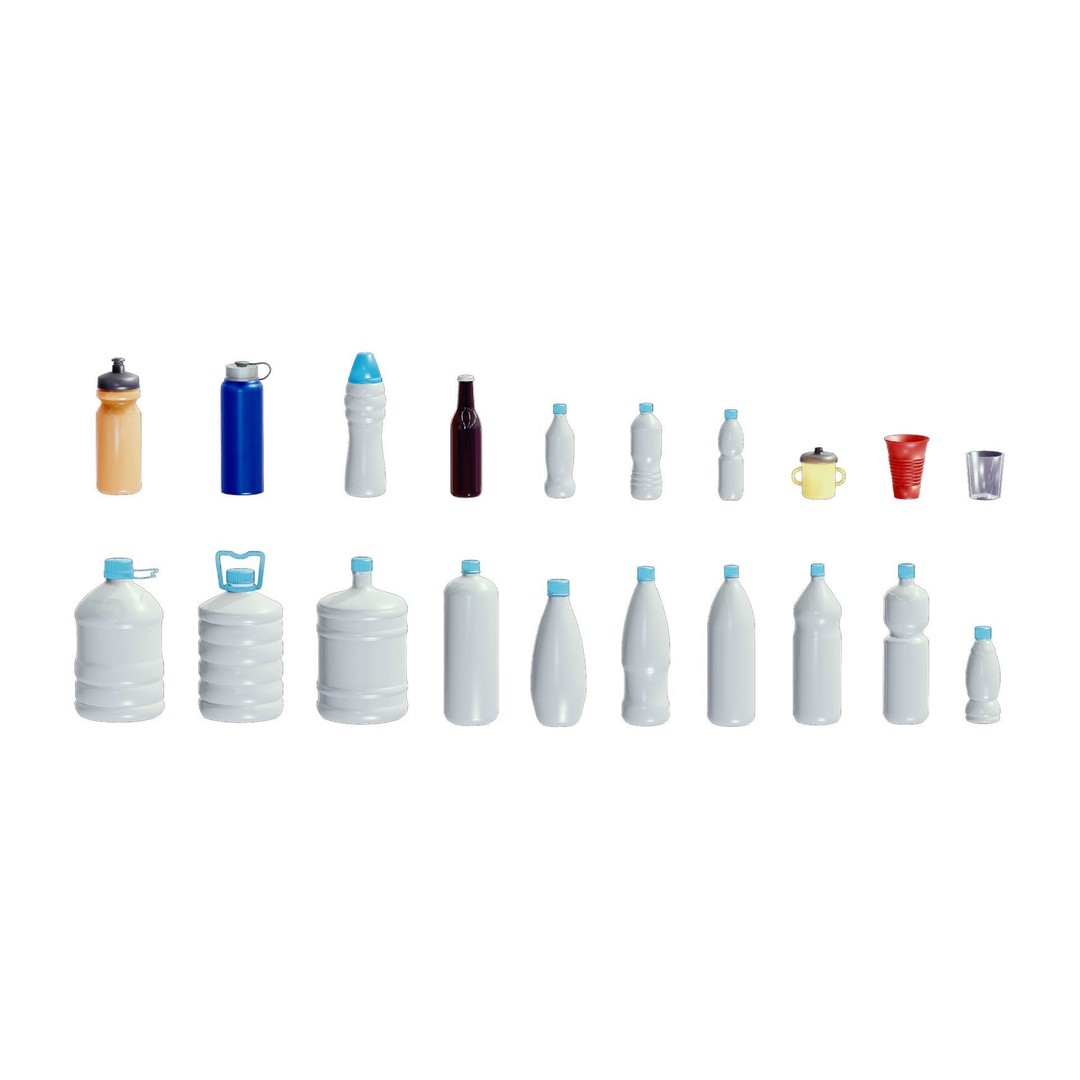 Bottle Pack 3D Model – 20 Unique Designs, PBR Textures, FBX, OBJ - View 3