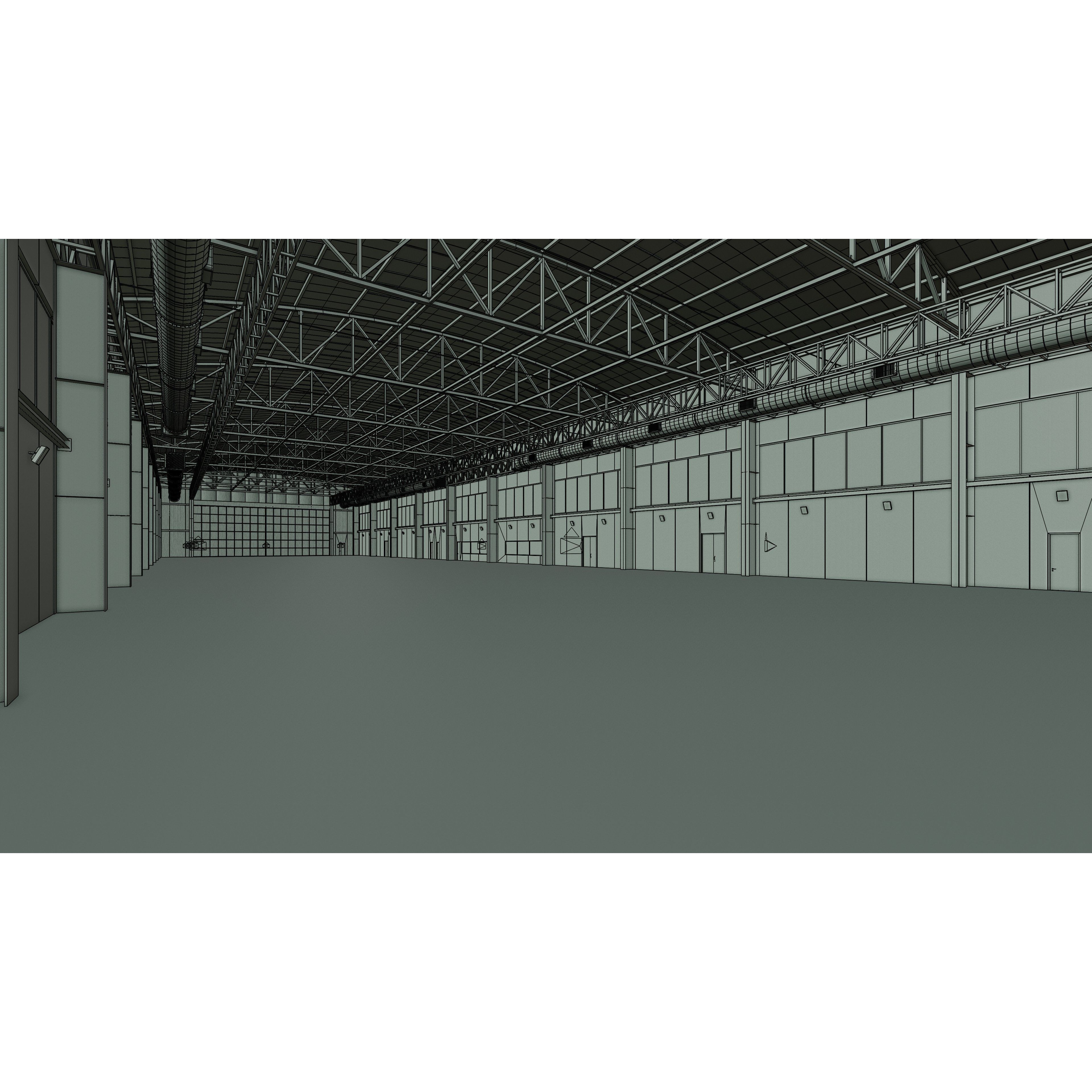 Airplane Hangar Interior - Low-Poly Game-Ready 3D Model