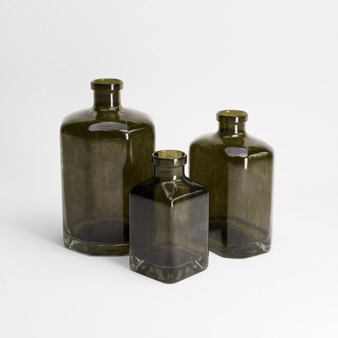Old Bottles Set 3D Model – Low Poly Vintage Glassware, PBR Textures - View 2