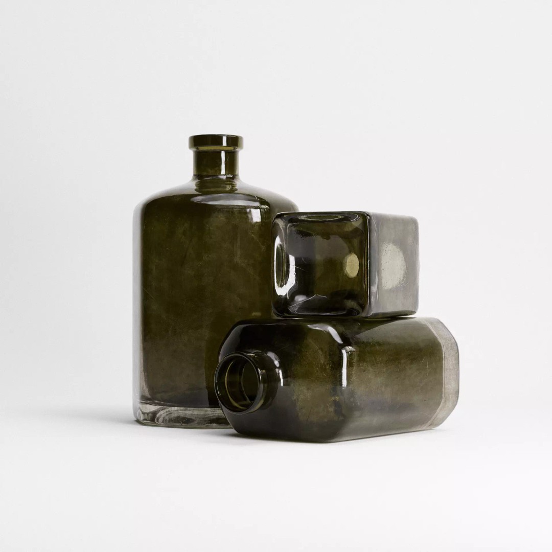 Old Bottles Set 3D Model – Low Poly Vintage Glassware, PBR Textures - View 3