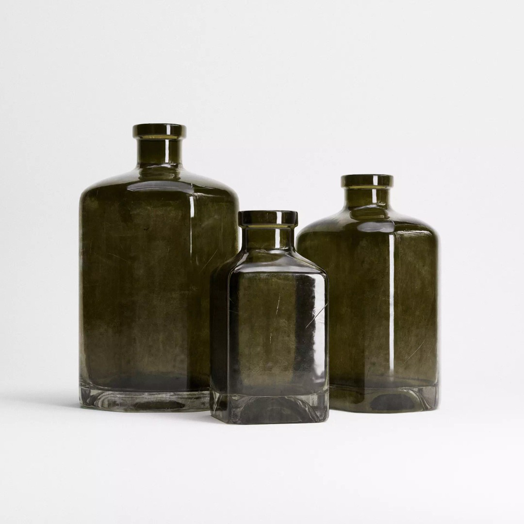 Old Bottles Set 3D Model – Low Poly Vintage Glassware, PBR Textures - View 6