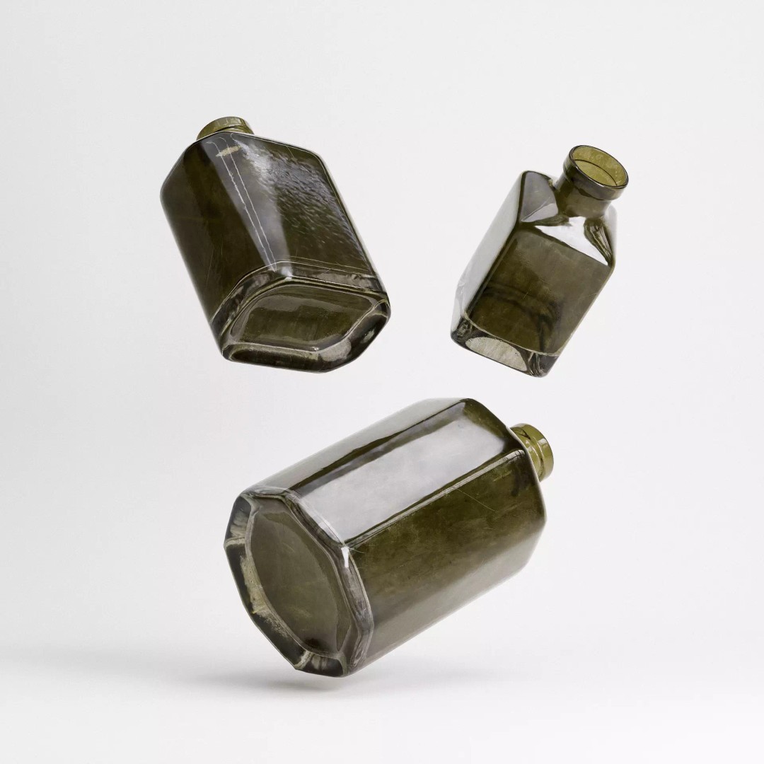 Old Bottles Set 3D Model – Low Poly Vintage Glassware, PBR Textures - View 7