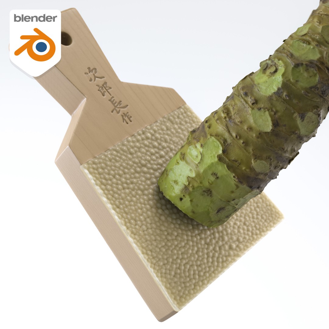 Sharkskin Wasabi Grater Set 3D Model – Low Poly Kitchenware, FBX, Blender - View 30