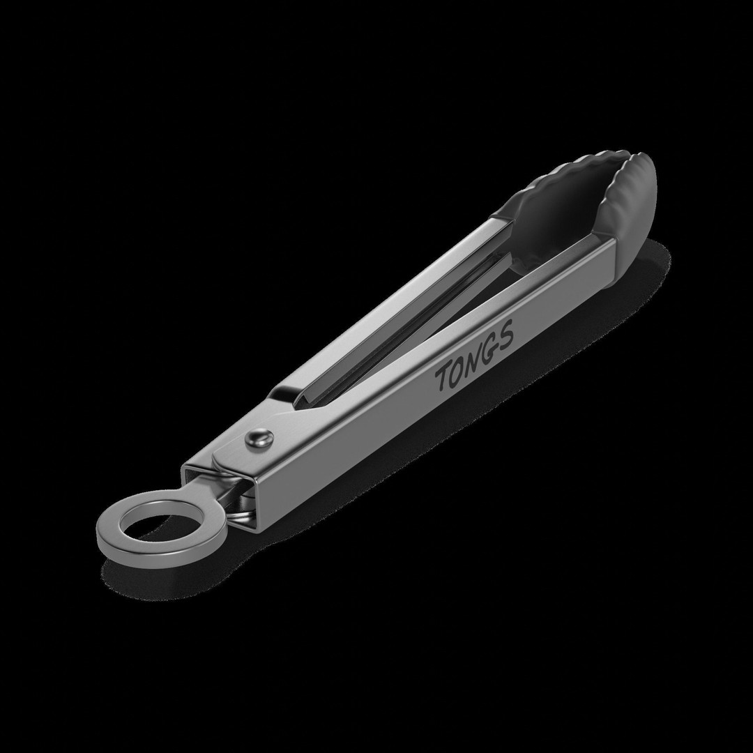 Stainless Steel Tongs 3D Model – Realistic Kitchen Utensils, FBX