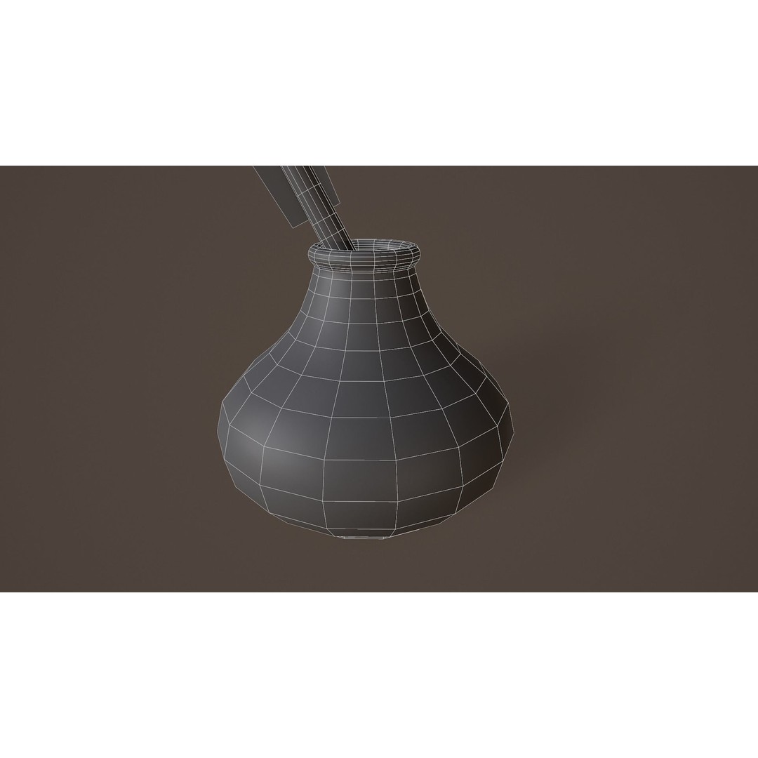 Quill and Glass Inkpot 3D Model – Low Poly PBR Game Asset, FBX - View 11