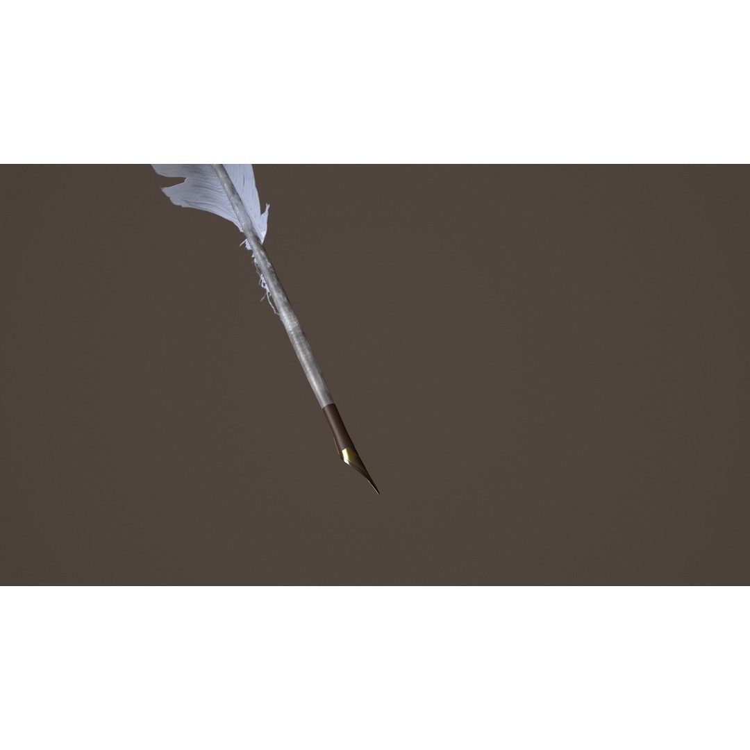 Quill and Glass Inkpot 3D Model – Low Poly PBR Game Asset, FBX - View 9