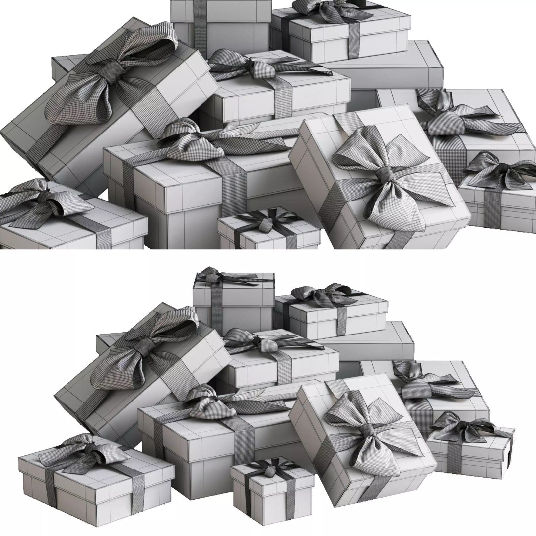 Gift Boxes 3D Model – Holiday Decoration PBR Asset, Blender, FBX, OBJ