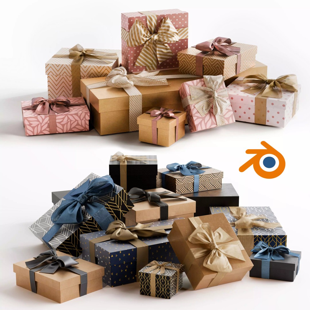 Gift Boxes 3D Model – Holiday Decoration PBR Asset, Blender, FBX, OBJ - View 2