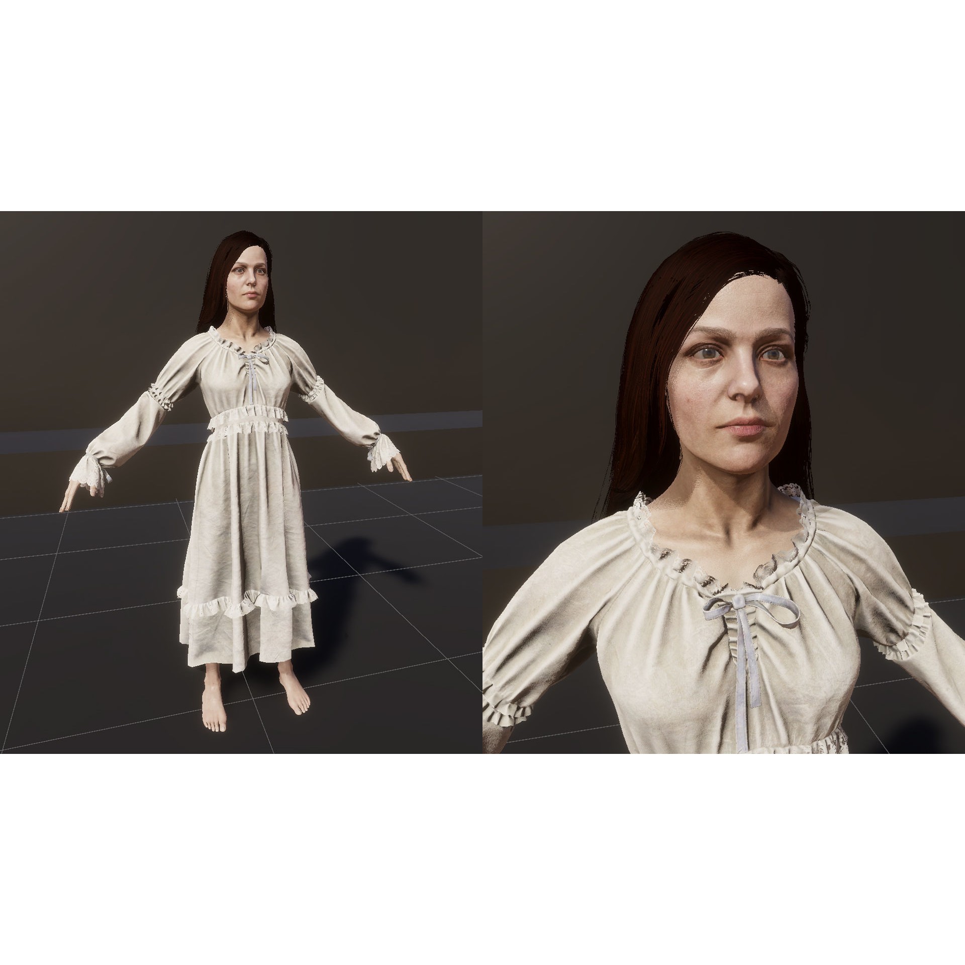 Girl in Dress - Low-Poly Game-Ready 3D Model - View 11
