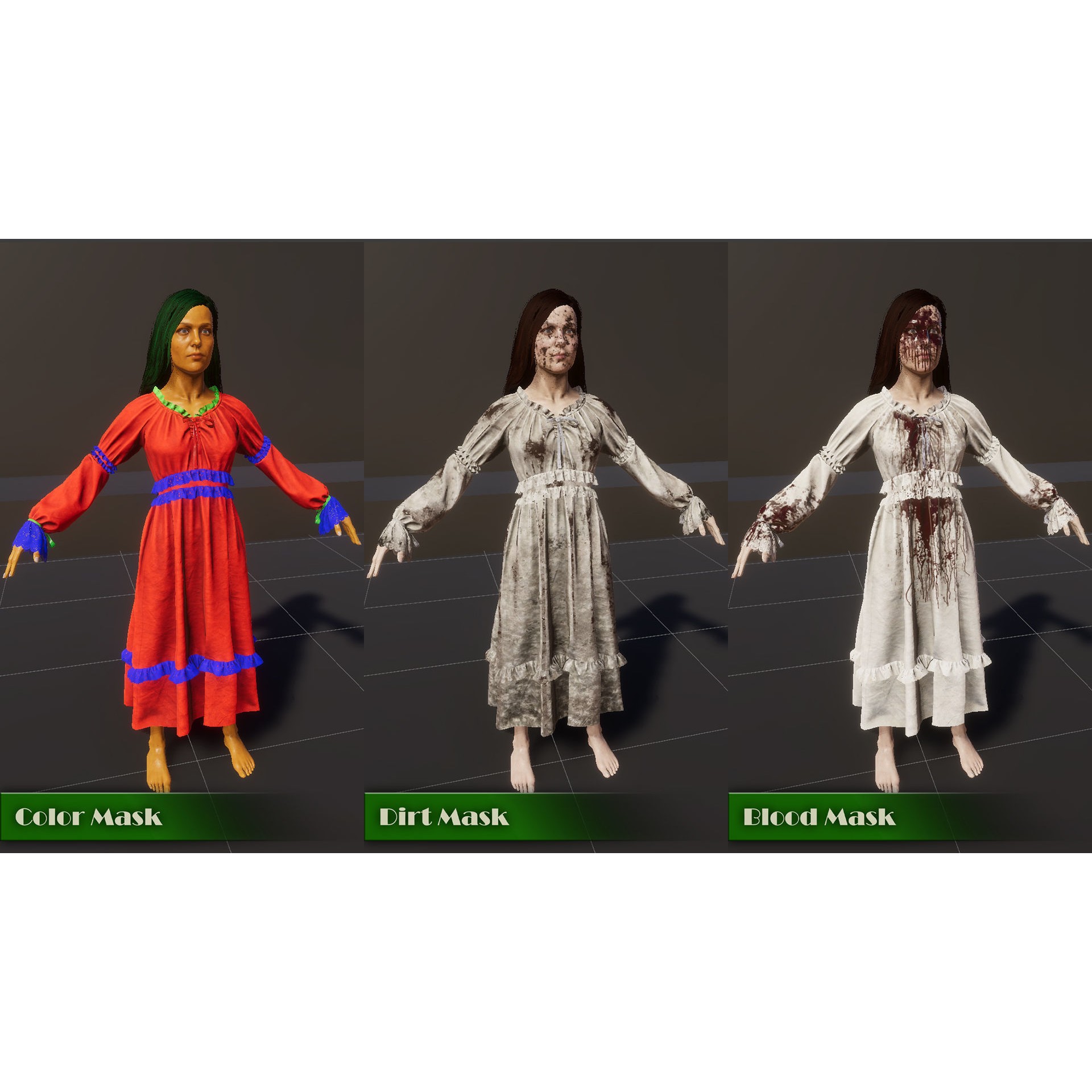 Girl in Dress - Low-Poly Game-Ready 3D Model - View 13