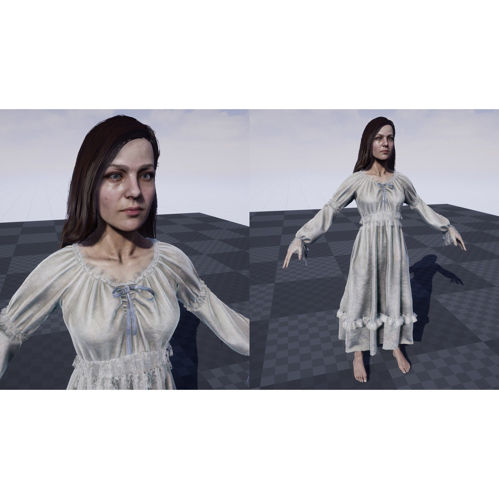 Girl in Dress - Low-Poly Game-Ready 3D Model - View 8