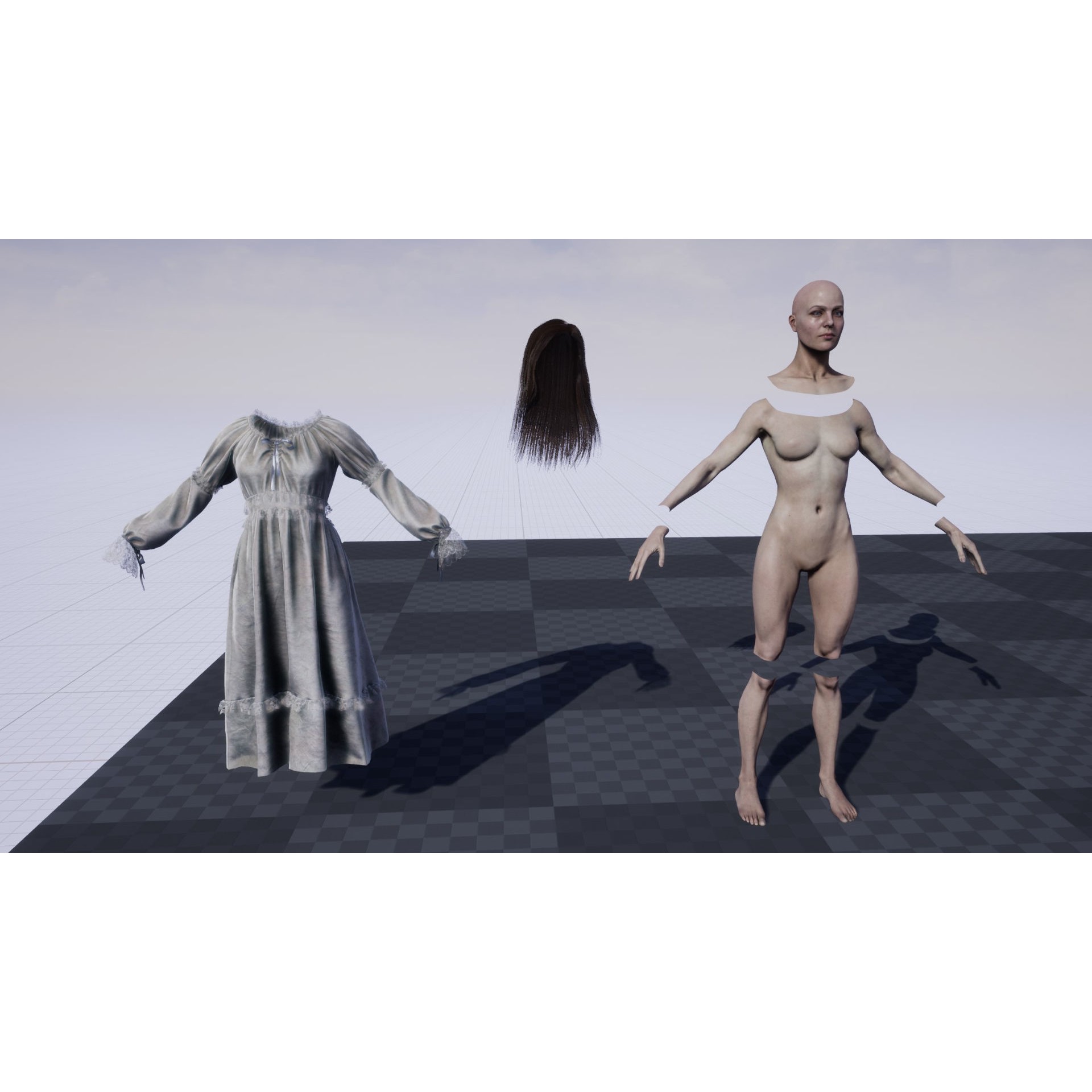 Girl in Dress - Low-Poly Game-Ready 3D Model - View 9