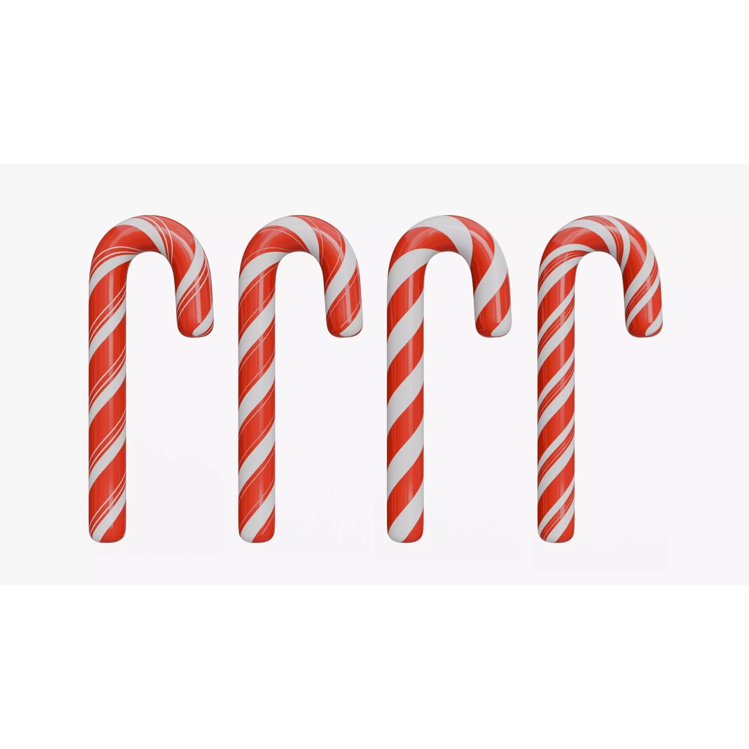 Christmas Candy Cane 3D Model – Low Poly PBR Asset, FBX, OBJ
