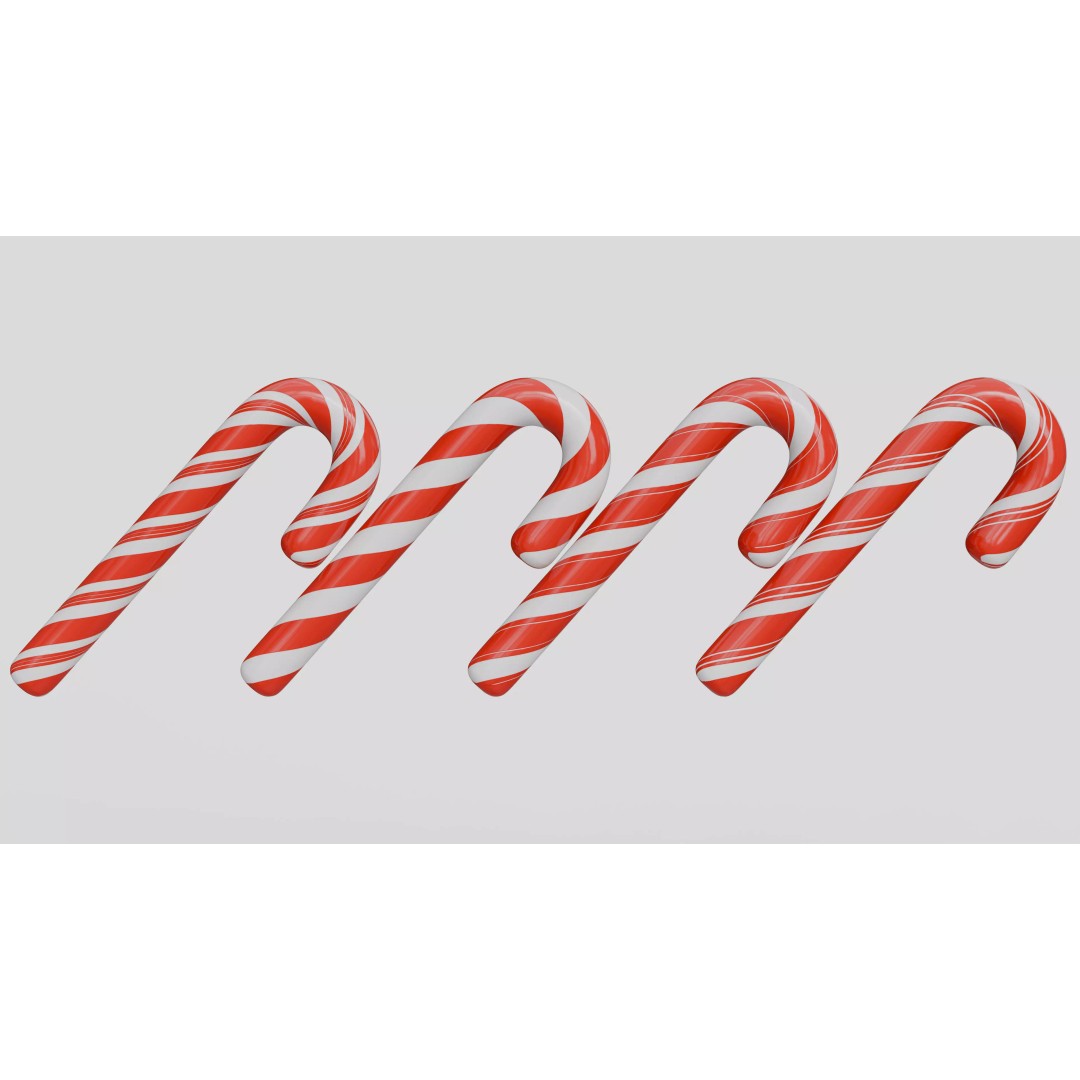 Christmas Candy Cane 3D Model – Low Poly PBR Asset, FBX, OBJ - View 11
