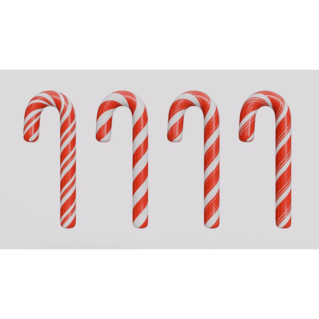 Christmas Candy Cane 3D Model – Low Poly PBR Asset, FBX, OBJ - View 12