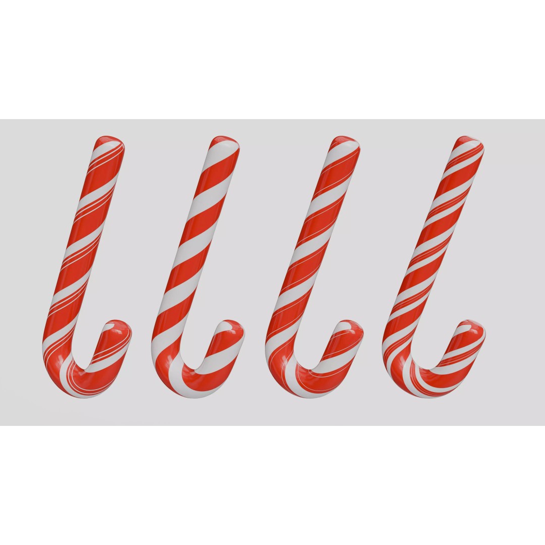 Christmas Candy Cane 3D Model – Low Poly PBR Asset, FBX, OBJ - View 15