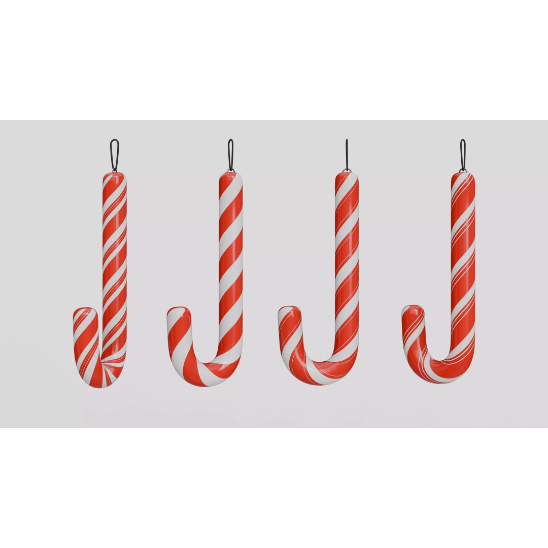 Christmas Candy Cane 3D Model – Low Poly PBR Asset, FBX, OBJ - View 17