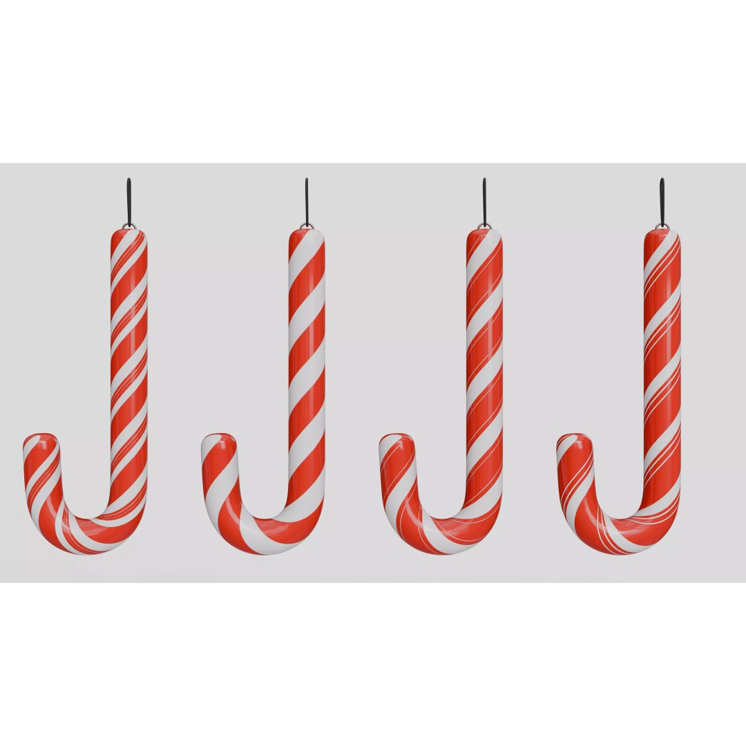 Christmas Candy Cane 3D Model – Low Poly PBR Asset, FBX, OBJ - View 2