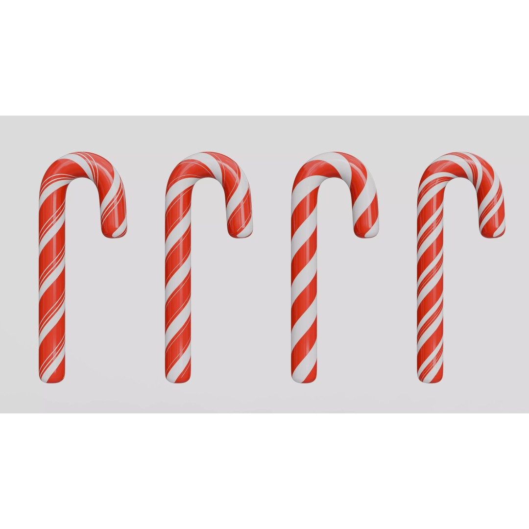 Christmas Candy Cane 3D Model – Low Poly PBR Asset, FBX, OBJ - View 3