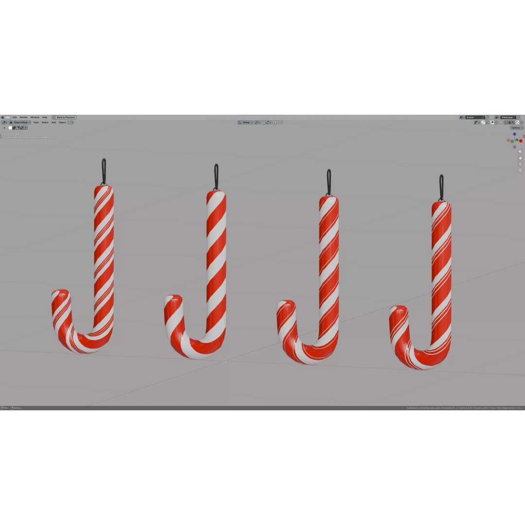 Christmas Candy Cane 3D Model – Low Poly PBR Asset, FBX, OBJ - View 4