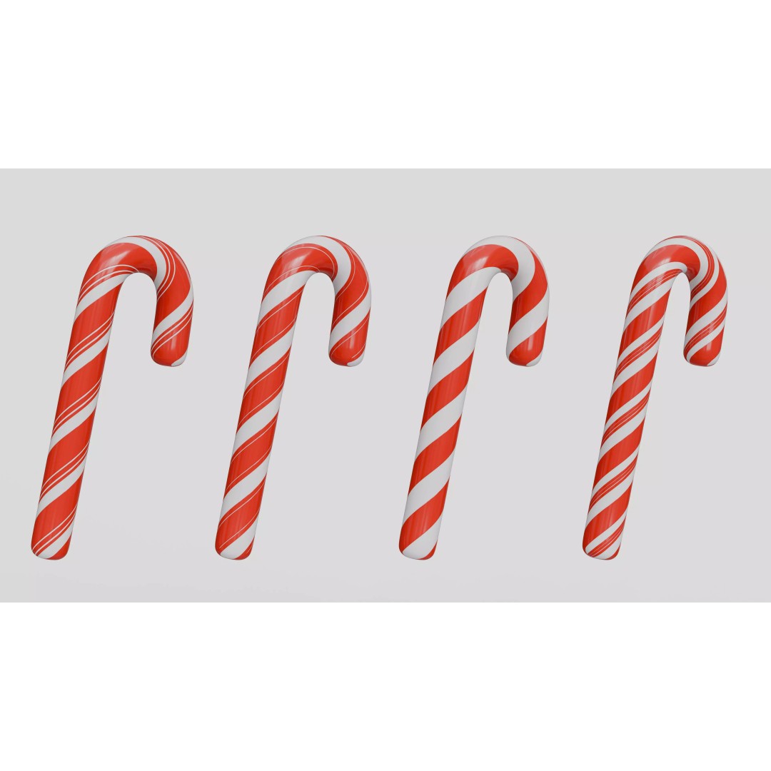 Christmas Candy Cane 3D Model – Low Poly PBR Asset, FBX, OBJ - View 5