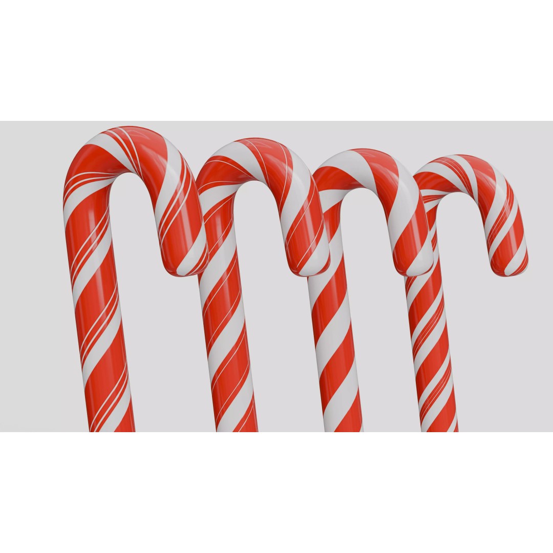 Christmas Candy Cane 3D Model – Low Poly PBR Asset, FBX, OBJ - View 6