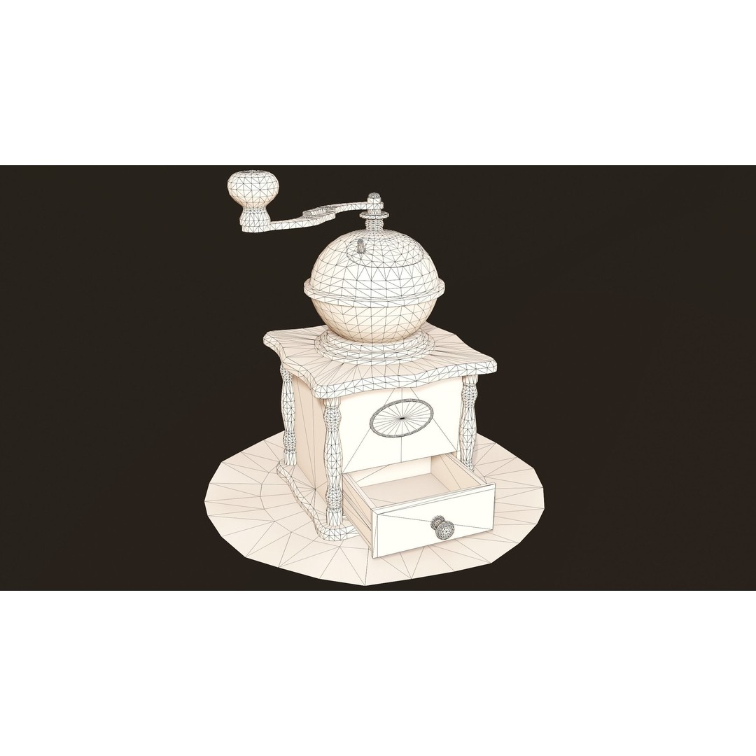 Vintage Coffee Grinder 3D Model – Low Poly Game Ready, PBR Textures, FBX