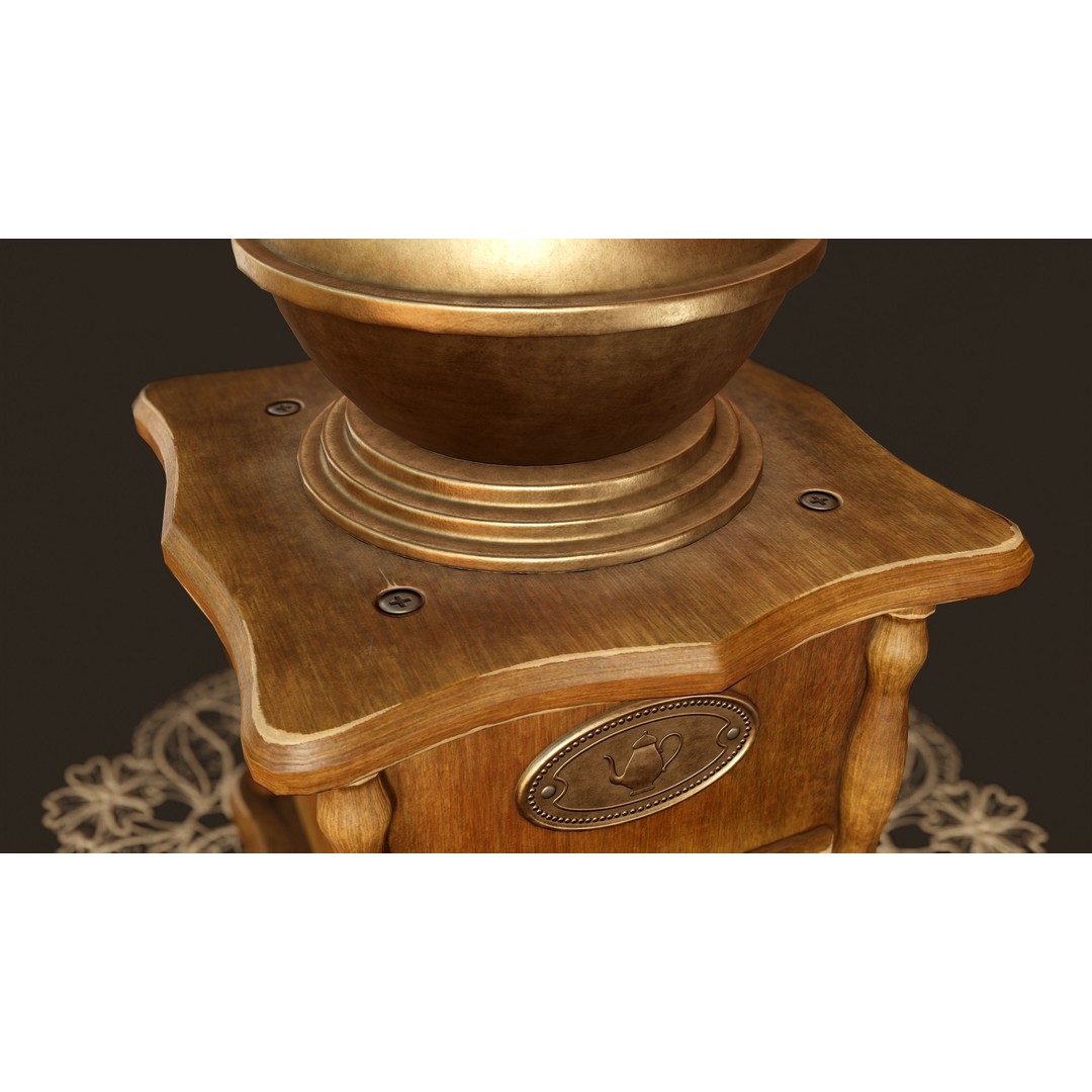 Vintage Coffee Grinder 3D Model – Low Poly Game Ready, PBR Textures, FBX - View 10